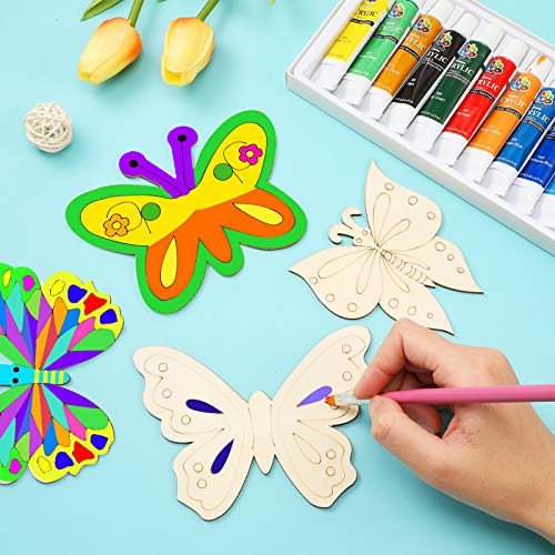 25 Pieces Wooden Butterfly Crafts Unfinished Wooden Butterfly Blank Butterfly Wooden Paint Crafts for Kids Painting, DIY Craft, Tags and Home Decorations, 5 Styles, 4 x 6 Inch