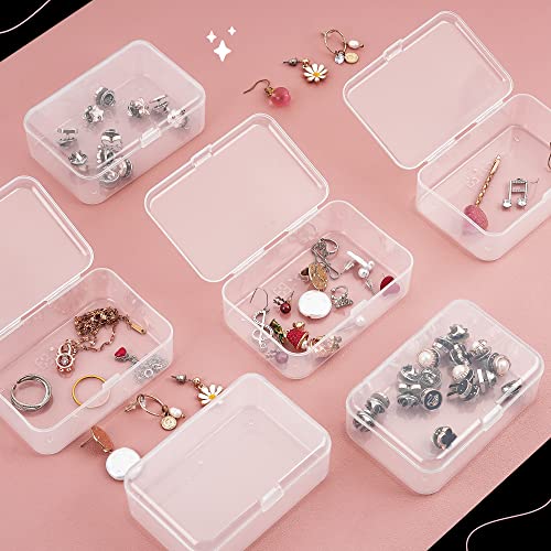 ISKYBOB 6 Packs Small Plastic Storage Containers, Clear Rectangle Bead Organizer Case with Lids for Crayons, Crafts, Bobby Pin Holder(3.7x 2.4in)