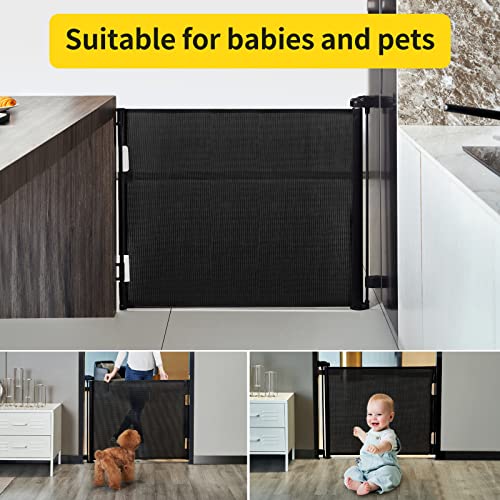 Retractable Baby Gate,Mesh Baby Gate or Mesh Dog Gate,33" Tall,Extends up to 55" Wide,Child Safety Gate for Doorways, Stairs, Hallways, Indoor/Outdoor（Black,33"x55"