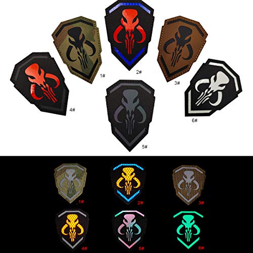 IR Infrared Mandalorian Mythosaur Skull Crest Shield Reflective Patch with Fastener Hook and Loop Backing, 3.74 x 2.56 Inch