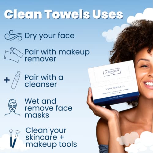 Clean Skin Club Clean Towels XL, Biodegradable Face Towel, Disposable Makeup Remover Dry Wipes, Facial Wash Cloth for Sensitive Skin, 50 Count 1 Pack