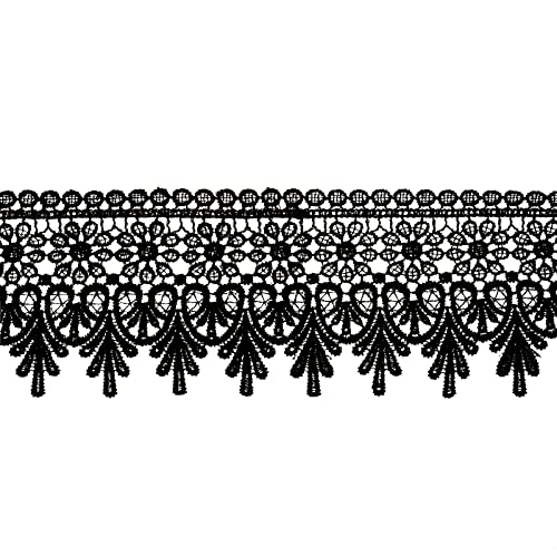 IDONGCAI Floral Scalloped Edge Polyester Venice Lace Trim, 3 Yard Black Vintage Lace for Embellishment Gift, Costumes, Gowns Home Decor and Wedding Dress(Black Lace Trim)