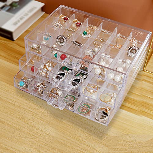 Compartment Storage Box 72 Grids Acrylic Organizer Box with 3 Drawers Storage Containers Transparent Organizer Box for Crafts Art Supply Diamond Painting Nail Tip Bead Earring Ring