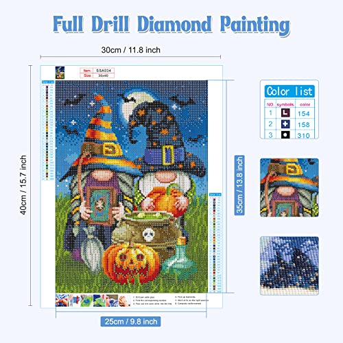 NAIMOER Halloween Diamond Painting Kits for Adults, Gnomes Diamond Painting Kits Pumpkin Diamond Pianitng Full Drill Gnomes Diamond Art Kits Picture Arts Craft for Home Wall Art Decor 11.8x15.8 inch