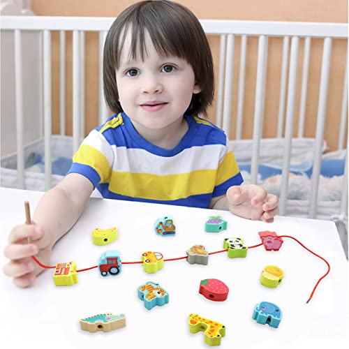 BMTOYS Wooden Lacing Beads Montessori Educationa Threading Learning Toys for 3+ Year Olds Preschool Activities Stringing Toys for Boys Girls