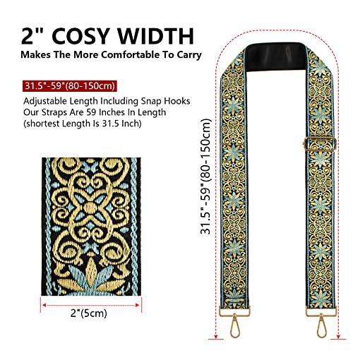 Purse Strap,Kabibin Crossbody Straps Replacement for Purses Adjustable Straps for Handbags Shoulder Straps for Bags Guitar Style Jacquard Woven Embroidered Crossbody Straps