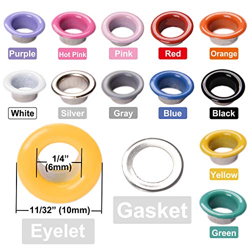 1/4 Inch Grommet Tool Kit Hotetey 360 Sets Multi-Color Metal Grommet Eyelets Kit with Installation Tools, 12 Colors