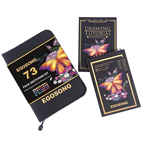  EGOSONG 73 Drawing set Sketching kit,Pro Art Sketch Supplies  with Sketchbook,Tutorial,Graphite,Colored,Charcoal,Watercolor,Metallic  pencils for Artists Adults Teens Beginners : Arts, Crafts & Sewing