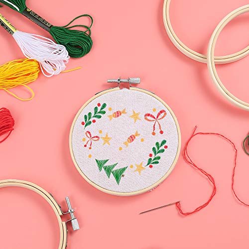 Caydo 20 Pieces 3 Inch Bamboo Embroidery Hoops Round Wooden Circle Cross Stitch Hoop Round Ring for Art Craft Handy Sewing