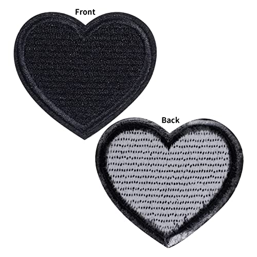 Lystaii 24pcs Heart Shape Iron on Patches Cute Mini Heart Iron-on sew-on Patches Embroidered Applique Decoration Patches Assorted Size Custom Patches for Clothing Jeans Hats Bags (4 Size, Black)