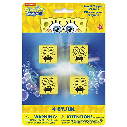 Spongebob Squarepants Pencil Top Erasers | Yellow | 4 Pcs