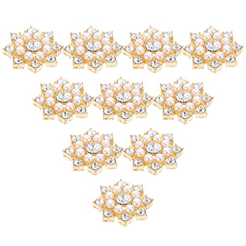 EXCEART 50pcs Crystal Snowflake Pearl Rhinestone Applique Embellishments for Buttons Brooches Crafts Jewelry Making Headband Dress Hair Clip Decoration Golden