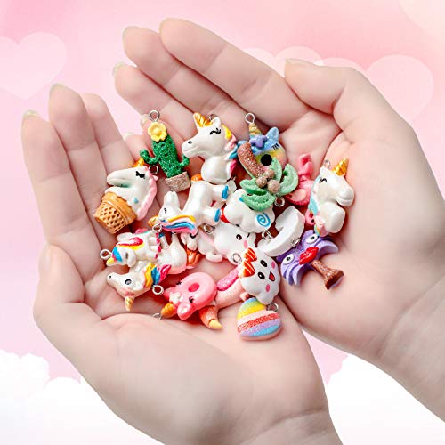 20 Pieces Unicorn Resin Charms for Jewelry Making Rainbow Cloud Flamingo Pendant for Kids Girls Earring Bracelet DIY Craft Unicorn Party Favors