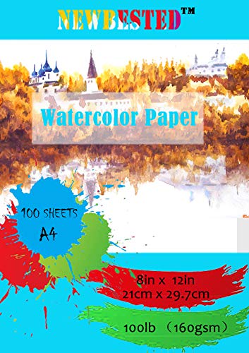 Newbested 100PCS White Watercolor Paper, 100% Rag Cotton Watercolor Paper Cold Press Cut Bulk Pack for Watercolorists Students Beginning Artists(12 x 8 inch)