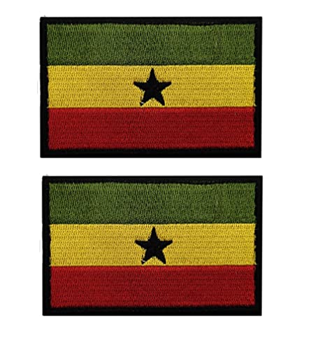HFDA 2 Piece Different Country Flags Patch - Tactical Combat Military Hook and Loop Badge Embroidered Morale Patch (Ghana)