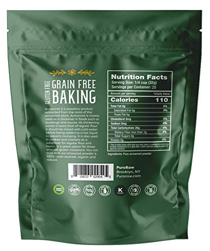 Arrowroot Powder 2lb, Gluten Free Flour, Arrowroot Starch, Arrowroot Flour, Pure Arrow Root Powder, Paleo, All Natural, Non-GMO, Batch Tested, Product of Thailand, 2 Pounds, By PuroRaw.