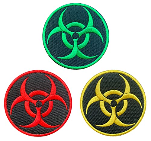 Zcketo 3 Pcs Caution! Biological Hazard Patch Resident Zombie Outbreak Response Team Warning Patrol Patch Tactical Biohazard Patch Embroidered Applique with Hook and Loop Fastener- 3.15inch Diameter
