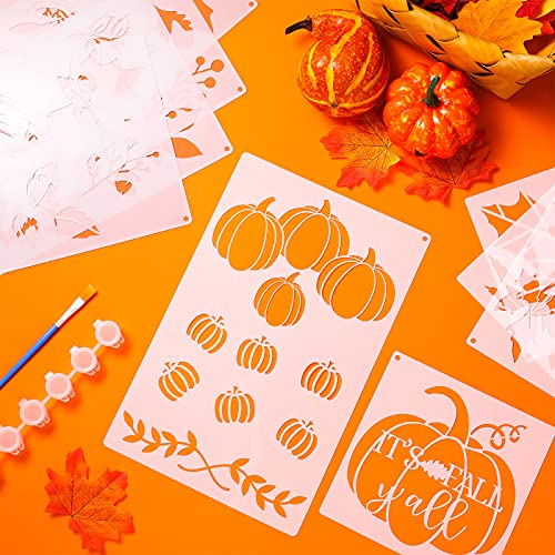 10 Pieces Fall Stencils Thanksgiving Painting Stencils Autumn Leaf Maple Leaf Pumpkin Truck Stencils Pumpkin Templates for Crafts Painting on Wood DIY Slice Scrapbook Decor, 2 Sizes (Abstract Style)