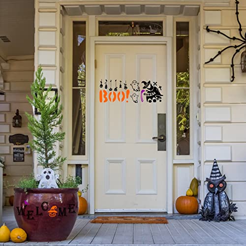 15 Pcs Halloween Stencils for Painting on Wood Reusable Happy Halloween Stencils Trick or Treat Porch Sign Stencils Pumpkin Ghost Bat Witch Boo Farmhouse Stencils Drawing Template for Wall Home