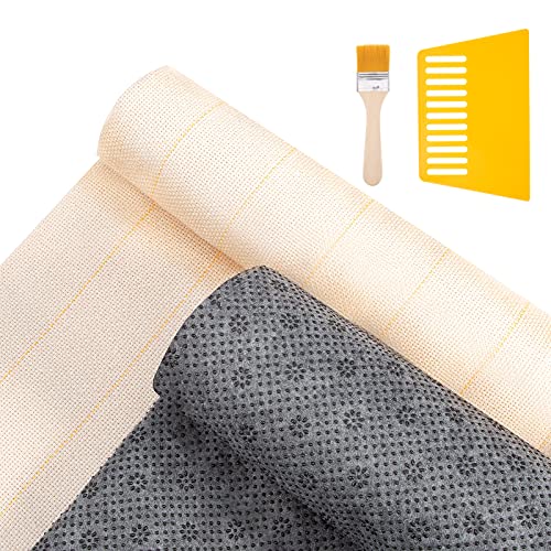 Pllieay 79x59 Inch Tufting Cloth with Yellow Marked Lines, 72x40 Inch Non Slip Final Backing Cloth, Rug Tufting Kit for Tufting Gun, Monks Cloth with Backing for Cut Pile Tufting Gun Tufting Supplies