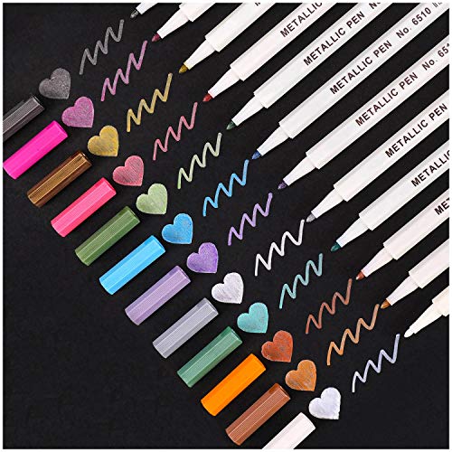 Dyvicl Metallic Marker Pens - 12 Colors Hard Fine Tip Metallic Markers for Black Paper, Adult Coloring, Card Making, Rock Painting, Scrapbooking Crafts, DIY Photo Album