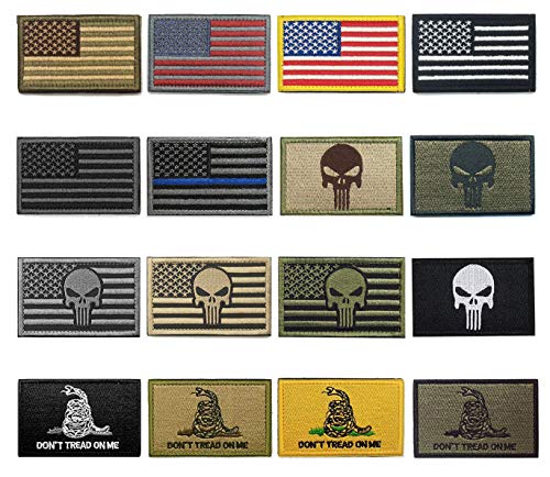 WZT Bundle 16 Pieces American Flag Tactical Morale Military Patch Set