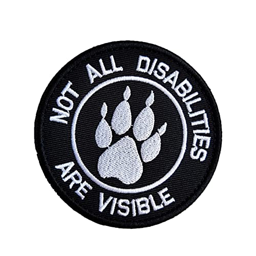 Service Dog Not All Disabilities are Visible Vests/Harnesses Emblem Embroidered Fastener Hook & Loop Patch (Paw Abilities)