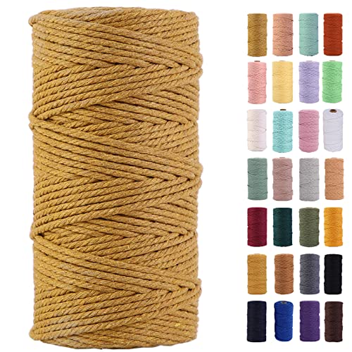 MAOQIAN Khaki Macrame Cord 3mm x 109Yards,Colored Cotton Rope Colorful Cotton Cord Soft Craft Cord Twine for Wall Hanging Plant Hangers Crafts Decorative Projects