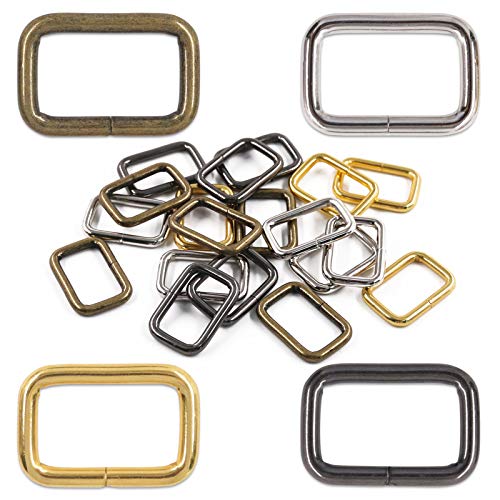 Rustark 60 Pcs 1 inch/25mm Metal Rectangle Ring Assorted 4 Color Strong Bag Purse Snap Hook Loop Webbing Belts Buckle for Belt Bags DIY Accessories Macrame(Silver, Gold,Black, Gunmetal)…