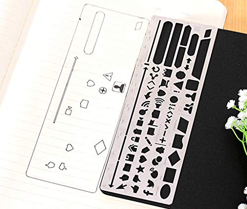 Bullet Journal Stencil Set,Ruler Drawing Painting Hollow Template Icon Tools DIY Kit for Scrapbook Album Card Planner Journal Making(Stainless Steel,4pcs with Different Icons)