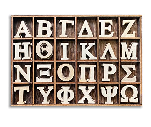120 Pieces 1 Inch Small Wood Greek Letters with Storage Organizor Bold Font Unfinished Wooden Greek Alphabet for Small Paddles Embellishment/Sorority/Fraternity/DIY/Homemade Crafts