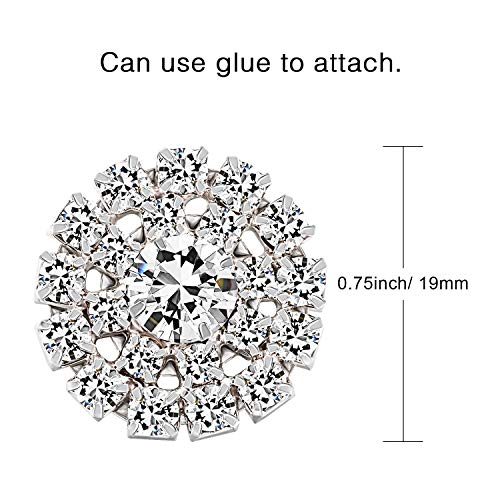 Rhinestone Embellishments 19 mm Flatback Flower Crystal Button Accessory Silver Rhinestone Buttons for DIY Jewelry Wedding Decoration Bridal Bouquet Invitations Hair Accessories Gift (40 Packs)