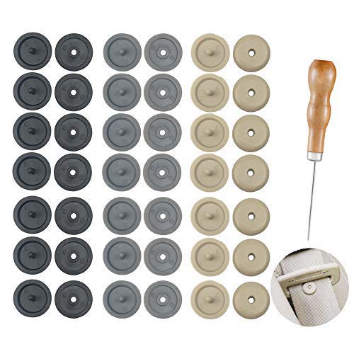 21 Sets Seat Belt Stop Button with 1 PCS  Wooden Handle Awl Prevent Belt Buckle from Sliding Down The Belt | Removable Without Welding Universal Fit Stopper Kit (Black + Beige + Grey)
