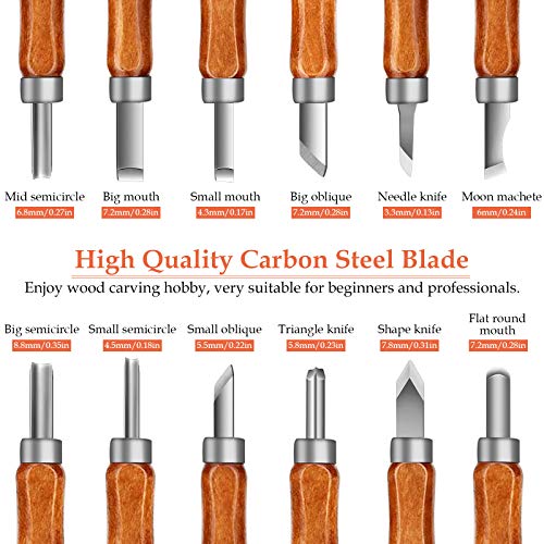Wood Carving Tools Set, Wood Carving Hand Tools for Beginners with Whittling Knife Detail Wood Carving Knife and 12pcs SK2 Carbon Steel Wood Carving Knives for Sculpture Spoon, Bowl & General Woodwork
