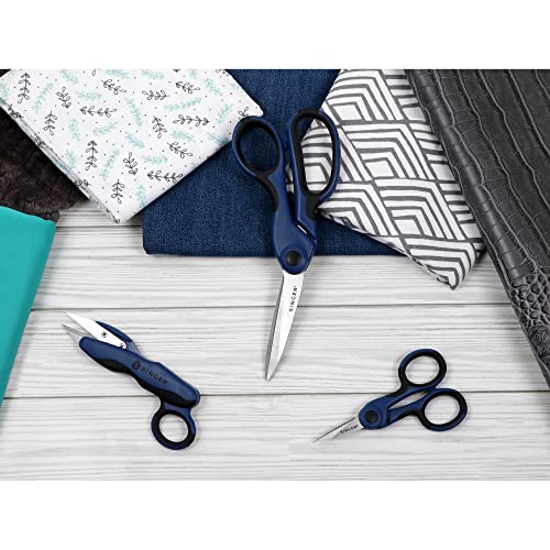 SINGER ProSeries Sewing Scissors Bundle, 8.5" Heavy Duty Fabric Scissors, 4.5" Detail Embroidery Scissors, 5" Thread Snips with Comfort Grip (Dark Blue)