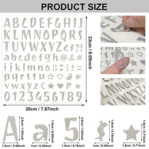 Alphabet Letter Stickers Glitter, 8 Sheets 680Pcs Alphabet and Number Stickers Self Adhesive Letter Number Stickers for Grad Cap Decoration DIY Crafts Art Making Christmas Mailbox Door Signs (Silver)