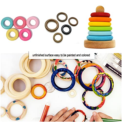 60 Pcs Unfinished Wood Rings for Macrame,5 Different Sizes Wooden Rings for Crafts,70mm/55mm/40mm/30mm/20mm,Natural Solid Wood Ring for Ornaments Crafts, Curtain Rings and Toys,Jewelry DIY Making