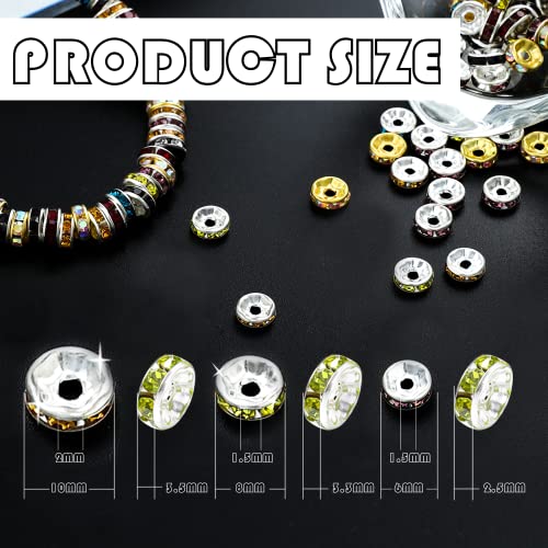 1080Pcs 8mm Round Spacer Beads, Crystal Beads, Rhinestone Beads ,Beads for Jewelry Making Necklaces, Bracelet Pendants (9 Colors-8mm)
