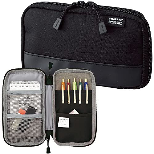 LIHIT LAB Compact Pen Case (Pencil Case), Water & Stain Repellent,3.5" x 6.5'', Black (A7687-24)