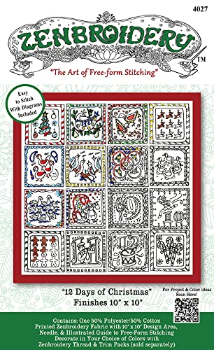 Tobin 12 Days Stamped Zenbroidery Kit, Multi-Colour