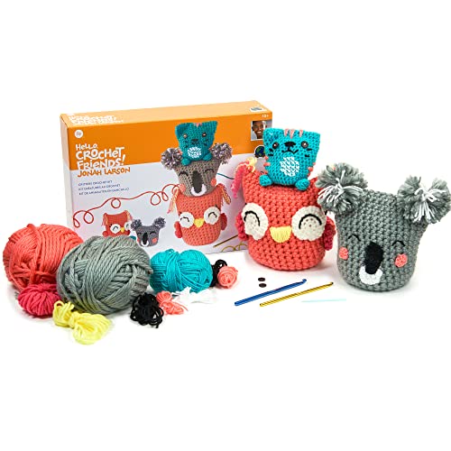 Boye Jonah's Hands Cute Critters Beginners Crochet Kit for Kids and Adults, Makes 3 Animals, Multicolor 10 Piece