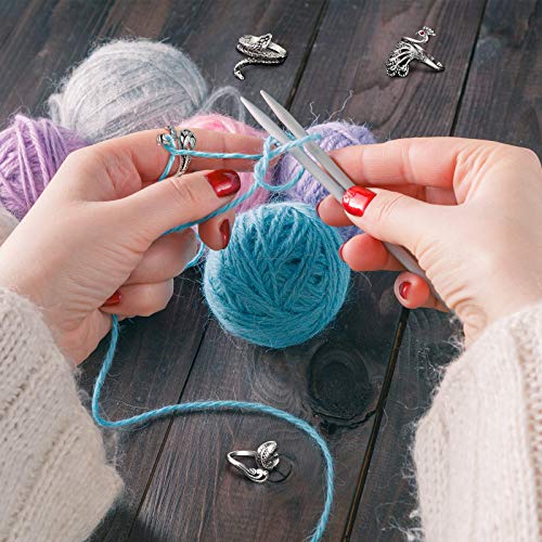 8 Pieces Crochet Ring Crochet Loop Ring Crochet Ring for Finger Yarn Ring Adjustable Knitting Loop Crochet for Faster Knitting Finger Yarn Guide (Vintage Silver)