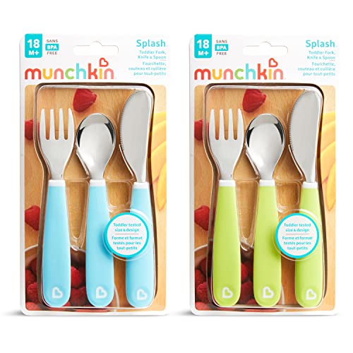 Munchkin Splash Toddler Fork, Knife and Spoon Set, 6 Pack, Blue/Green