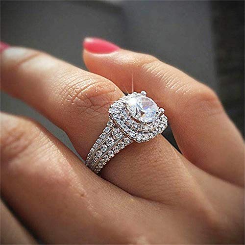 925 Sterling Silver Shiny Full Diamond Ring 18K Gold Cocktail Rings Round Cut 3ct Cubic Zirconia Promise Rings CZ Diamond Ring Eternity Engagement Wedding Band Ring for Women W.23 (US Code 10)