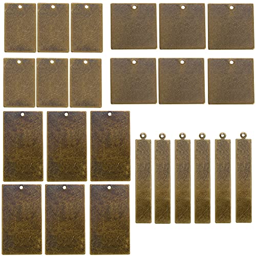 AKHAT - Brass Metal Stamping Rectangle Blanks for Metal Stamping and Jewelry Making Supplies (4 Size, 24 Pack, Antique Bronze)