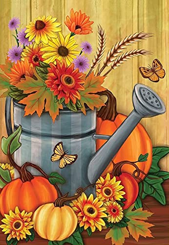 NAIMOER Fall Diamond Painting Kits for Adults, 5D Pumpkin Diamond Painting Kits Flowers Diamond Art Kits, Full Drill Diamond Painting Sunflowers Paintings with Diamonds Home Wall Decor 11.8x15.7inch