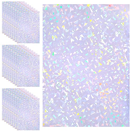 24 Sheets Transparent Holographic Overlay Holographic Vinyl Overlay Holographic Lamination Sheets Adhesive Transparent Vinyl for Stickers, A4 Size, 8.25 x 11.7 Inches (Gem Patterns)