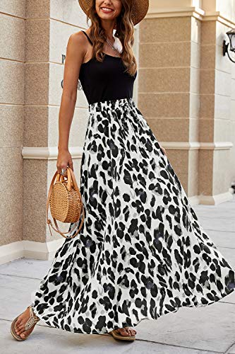 Bluetime Women Chiffon Long Maxi Skirts Chic Elastic High Waisted Leopard Print Summer Beach Skirts (XL, Floral6)