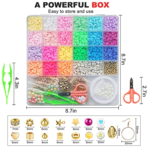 Redtwo 6200 Pcs Clay Beads Bracelet Making Kit, Flat Round Polymer Heishi Beads Friendship Bracelet Kit with Charms and Elastic Strings, Jewelry Making Kit for Girls 8-12 Gifts for Kids