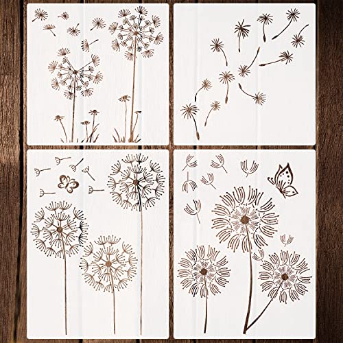 4 Pieces Dandelion Stencil Large Flower Painting Stencils for Painting on Wood Walls Canvas Furniture